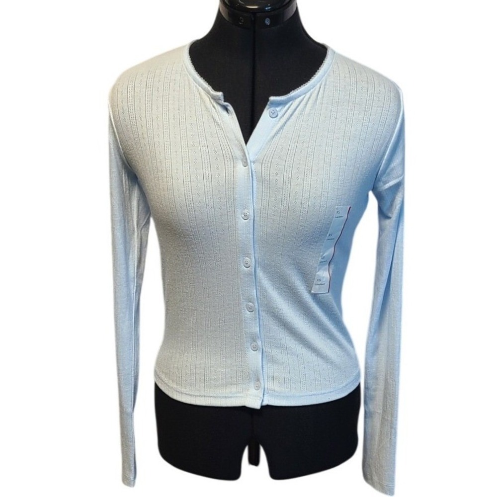 Wild Fable Women's Light Blue Pointelle Long Sleeve Button Front Cardigan NEW